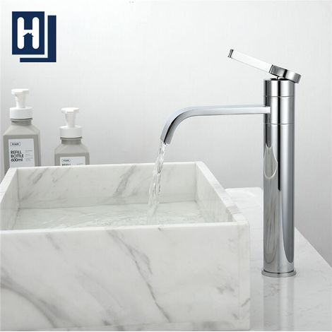 Mitigeur de Lavabo Cascade Robinet Salle de Bain Haut Bec Pivotant 360° Robinet en Laiton Chromé pour Vasque Design Moderne pour Salle de Bain (1/5)