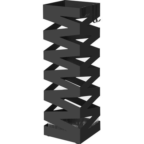 Paragüero de metal cuadrado soporte para paraguas con una bandeja y ganchos 49 cm negro 120002679 (1/3)