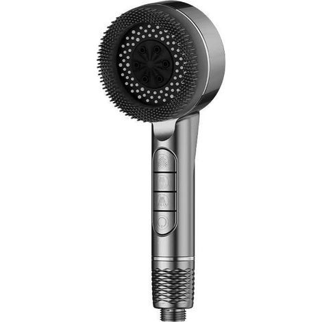 Pommeau deouche Haute Pression, Pommeau Douche Economie Deau 4 Types de Jets Pommeau de Douche Anti Calcaire avec Tuyau Douche 1.5M et Support de Douche, avec Bouton D'arrêt D'eau,Gris