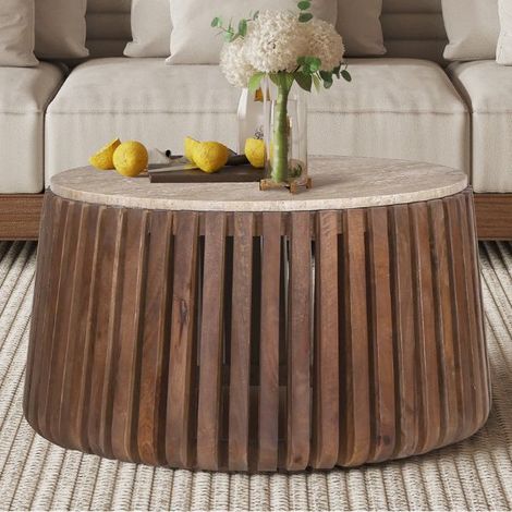 Table basse Lucce Ø70 x 40 cm Bois de manguier (1/5)
