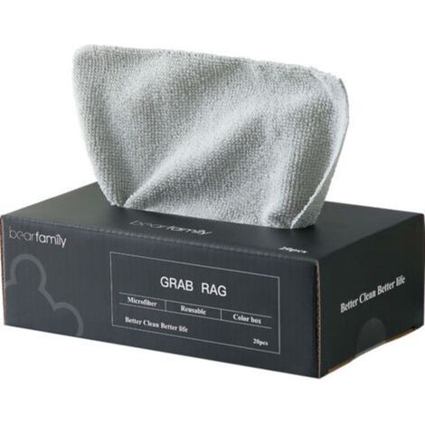 Boîte de 20 chiffons de nettoyage en microfibre 20cm x 20cm, en boîte, réutilisables, gris (1/4)