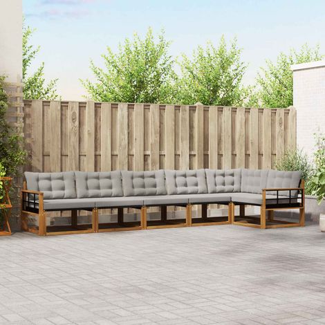 vidaXL Outdoor-Sofagarnitur mit Kissen 6 pcs Natürlich und Hellgrau (1/5)