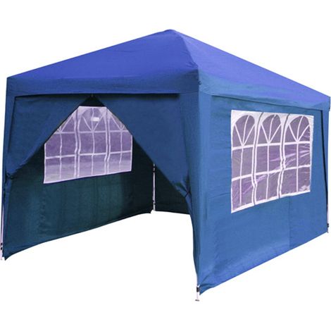 GAZEBO PIEGHEVOLE DA GIARDINO BLU CON TELI LATERALI E FINESTRA 3X3 AUTOMATICO FIERA (1/3)
