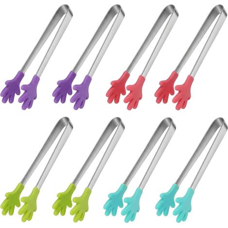 Mini Pinces Alimentaires en Acier Inoxydable avec Poignées Colorées en Silicone, Pinces à Sucre Multifonctions pour Bar à Bonbons, Buffet, Glacons et Apéritif, Set d'Accessoires Festifs (1/5)