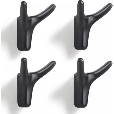 Lote de 4 soportes de pared con doble gancho, de aleación de zinc resistente, para entrada, dormitorio, salón y cocina (negro mate) (1/5)