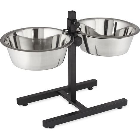 Lot de 2 gamelles pour chiens hauteur réglable ergonomique 42 x 61 x 29 cm en acier inoxydable argenté (1/5)