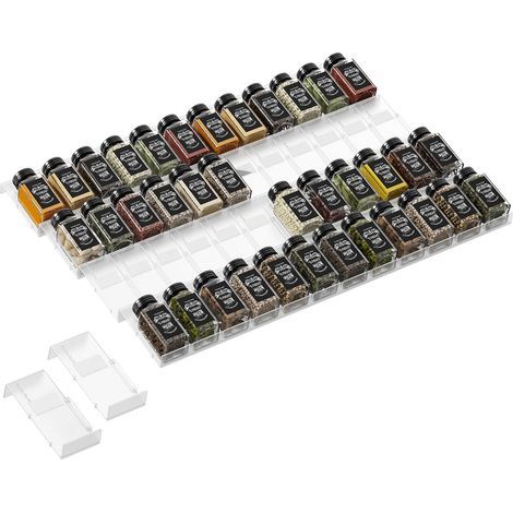 1 - Organisateur épices - Range-épices tiroir - 48 emplacements extensibles - Plastique durable - Cuisine salle de bain - Noir - 48x30cm