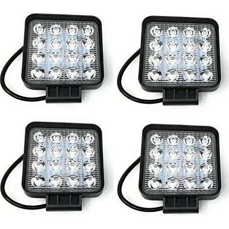 4X Faro 48W Quadrato Faretto Led Da Lavoro 16 Led Da 3W Di Profondità Auto Barca (1/4)