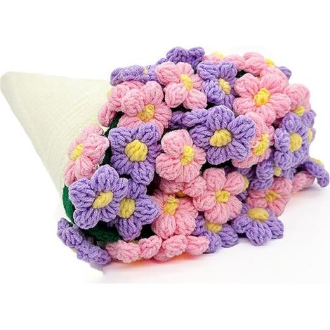 Couverture rose - 150 cm - Violet et rose - Motif bouquet de roses - Couverture florale décontractée - Bouquet au crochet - Roses rouges tricotées (1/5)