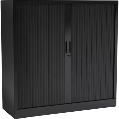 [JAMAIS UTILISE] Armoire Basse à Rideaux de Bureau MTI 2 Tablettes Corps et Rideaux Noir 120x105x43cm - AMR1210-NR