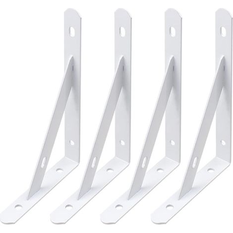 Soporte de pared para estante, soporte triangular para estante de pared, con tornillos, 15 x 9,5 x 1,6 cm, 4 piezas, blanco (1/5)