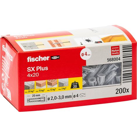 Cheville nylon à expansion SX Plus 4x20 avec collerette, tous matériaux/Boite de 200 (1/5)