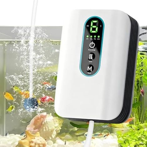Pompe à air d'aquarium : pompe d'aquarium rechargeable par USB, contrôle intelligent pompe à oxygène ultra silencieuse, pompe à air d'aquarium rechargeable pour aquarium panne de courant (1/5)