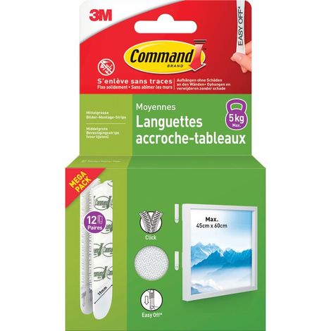 Languettes Adhésives Déco Blanches M Fixation Murale Sans Perçage Ni Trou - 3m