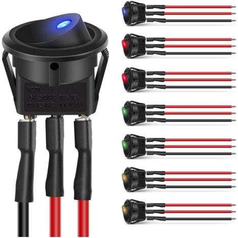 8 pièces interrupteurs à bascule 6A/250V 10A/125V Ronds mini 12v interrupteur à bouton poussoir LED étanche on/off, 3 Broches pour la maison, la voiture, le camion (1/5)