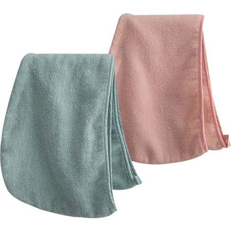 Lot de 2 serviettes en microfibre pour cheveux, super absorbantes et à séchage rapide - vert + rose