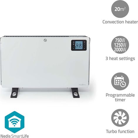 Calentador de conveccion smartlife wifi 2000 vatios 3 configuraciones de calor lcd 5 - 37c termostato ajustable blanco