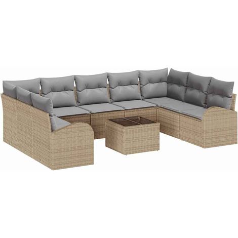 Maison Exclusive - Sofa Set mit Kissen 10 pcs Beige Poly Rattan