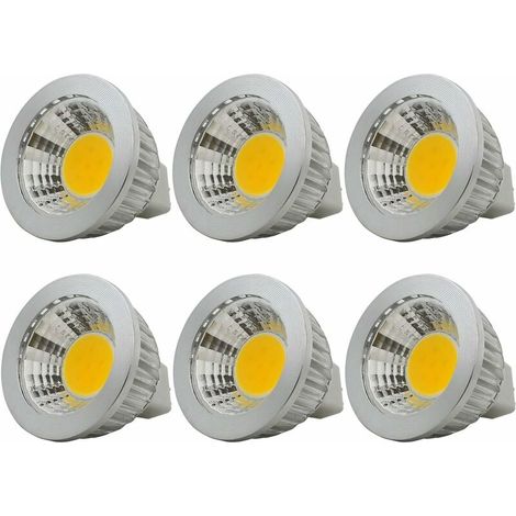 Lot de 6 ampoules LED COB MR16/GU5.3, 3 W / 210 lm, 12 V CC, blanc chaud 2700 K, équivalent à une ampoule halogène de 20 W, ø50 x 52 mm, angle de faisceau de 90° [Classe énergétique A+] (1/4)