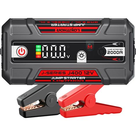 J400 Booster Batterie Voiture 12V 2000A, Démarreur Booster de Batterie Moto Portable au Lithium avec Écran Numérique, Jump Starter pour Moteurs Jusqu’à 8.0L Essence et 6.0L Diesel (1/5)