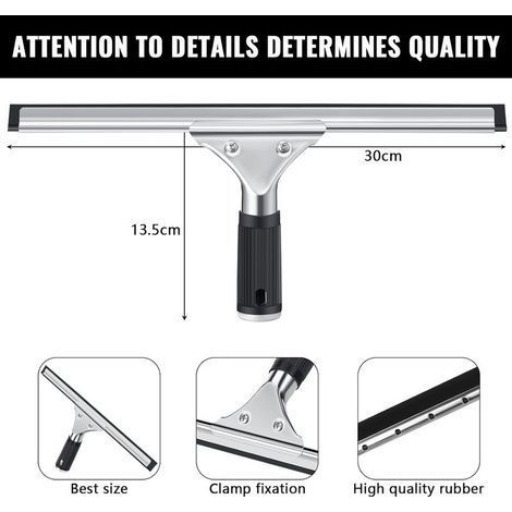 Raclette à vitre Professionnelle, Raclette Vitre en Acier Inoxydable avec Lame de 30 cm, pour Nettoyer et Sécher Le Verre, Le Carrelage, Les Fenêtres, pour éliminer Toute Trace D’Eau (Noir) (1/4)