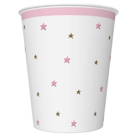 Bicchieri di carta STARS rosa da 250 ml, confezione da 8 pezzi.