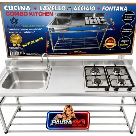 Combo Kitchen Staylux – Cucina con Lavello e Piano Cottura in Acciaio Inox