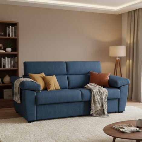 Sofá Cama 3 Plazas Pacecos, Desenfundable, Con Almacenaje Made in Italy, Lavable, 225x95 cm azul (1/5)