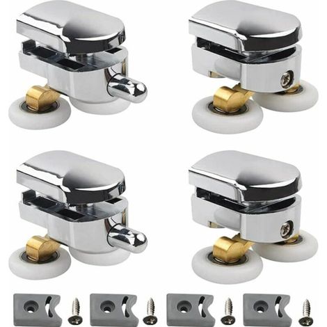 CCYKXA Set of 4 Double Rollers - for Sliding Shower Door, 2 Wheels 23 mm Diameter Zinc Alloy Bathroom with Anti-Collision Block and Fixings Lilaris (1/5)