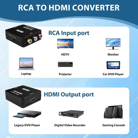 Convertisseur RCA vers HDMI, Adaptateur RCA vers HDMI 1080p, Convertisseur Vidéo Audio Composite AV avec Câble USB, Support PAL/NTSC Composite CVBS, Compatible avec Caméra Xbox 360 PS1 PS2 WII (1/2)