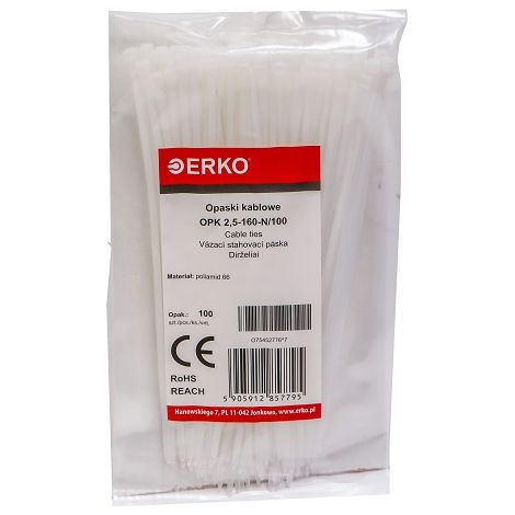 Colliers de serrage blancs OPK 160/2,5, lot de 100 pièces Erko (1/2)