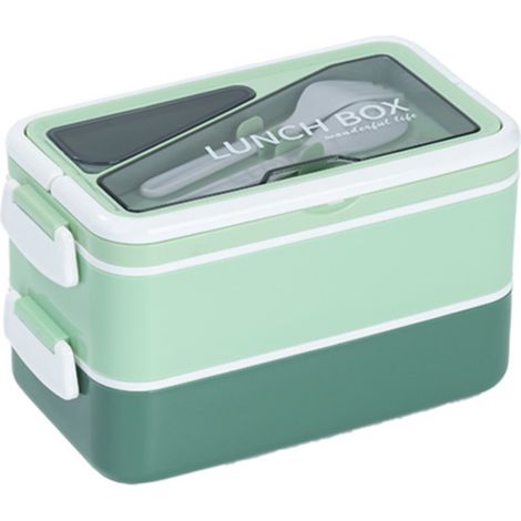 Boîte à lunch étanche avec séparateurs, conception à double couche, grande capacité.1600millilitres, verts