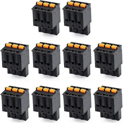 10 connecteurs femelles à connexion rapide 2EDGKD 5,08 mm à ressort, sans soudure, de type noir à 3 broches. (1/5)