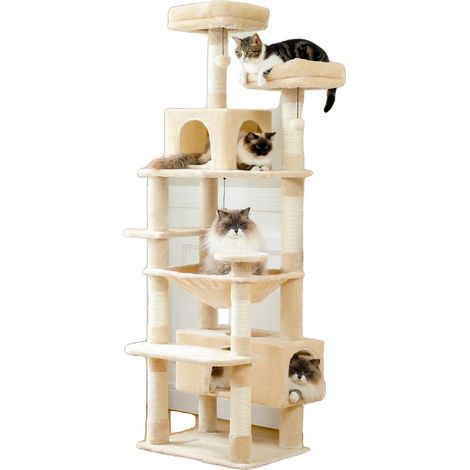 Tour pour chats, design multi-niveaux, perchoirs confortables, AMT0204BG-a, L-b (1/2)