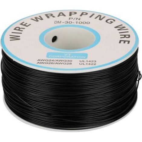 200m Rouleau de Câble Électrique 0.25mm 30AWG 80℃ Câble de Test Isolant PVC Fil Électrique en Cuivre Etamé à un Noyau pour Wrapping (Noir)