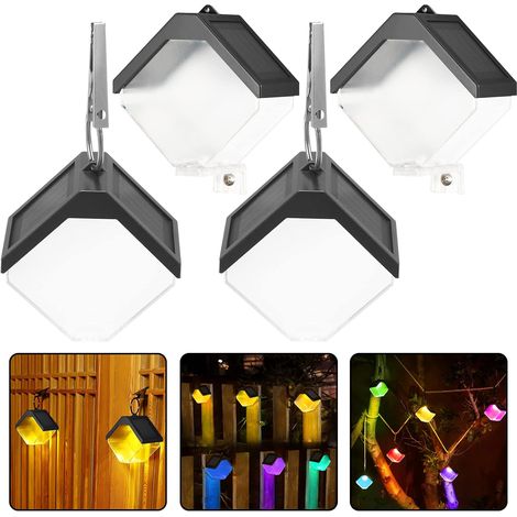 Lot de 4 lampes solaires d'extérieur pour jardin - 2 modes d'éclairage (blanc chaud et couleurs RGB) - Étanche - Idéales pour terrasse, pelouse, marc