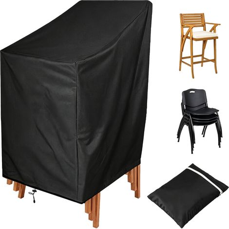 Housse Chaise Jardin Exterieur en Tissu Oxford, 64 x 64 x 120/70 cm, Noir, Imperméable, Résistant aux Intempéries, Facile à Nettoyer, Coupe-vent, Pour Chaises de Jardin et de Balcon (1/5)