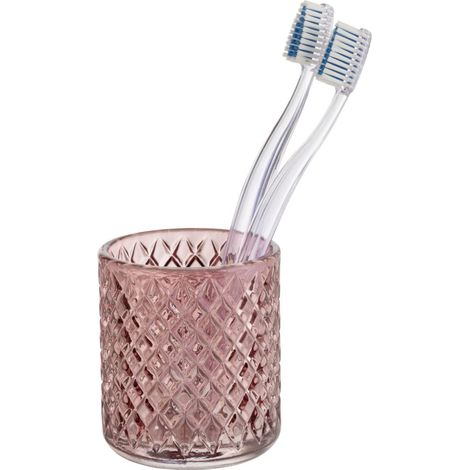 Gobelet pour brosse à dents Atessa Altrosa, petit gobelet en verre avec surface formée de petits losanges, gobelet pour se rincer la bouche dans la salle de bain et les toilettes, Ø 7,5 x 10 cm (1/3)