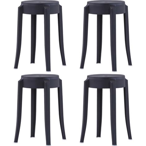 lot de 4 Tabourets pour cuisine, Tabourets de bar haut, Tabourets empilables noir plastique HAV2400 (1/5)