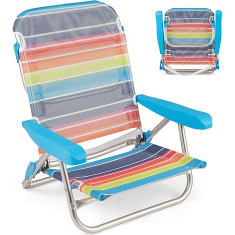 Juego de 2 sillas de playa plegables 64 x 63 x 74 cm respaldo reclinable en 5 posiciones ambiente acogedor metal coloreado 200012427