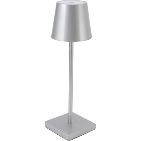Moderne und schlichte wiederaufladbare LED-Touch-Lampe, hohe Helligkeit, dimmbar, kabellos, für Restaurants und Bars, silberfarben. (1/5)