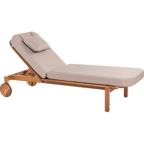 Lettino Prendisole con Schienale Reclinabile e Ruote Marrone in Legno di Acacia Certificato Cuscino in Tessuto con Fodera Rimovibile Talpa Laterza (1/5)