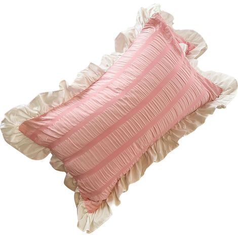 Housses de coussin à volants pour étudiantes, couleur unie, respirantes, jolies taies d'oreiller pour chambre d'étudiante, rose, 48 x 74 cm / 18,9 x 29,1 pouces