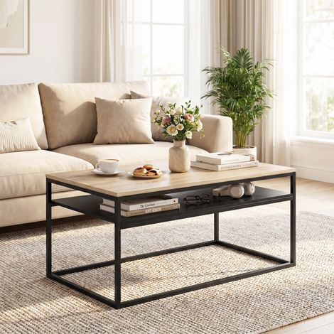 Table basse avec plateau, style industriel moderne, table salon pour salon, chambre, 100 x 59,8 x 47 cm, chêne (1/5)