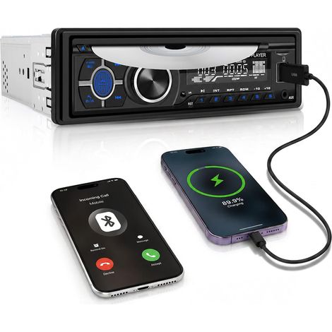1 DIN Autoradio avec lecteur DVD/CD, Autoradio 1Din Système Mains Libres Bluetooth Radio 1Din avec FM AM Radio, Lecteur MP3 avec Contrôle APP Prend en Charge l'entrée AUX/lecture/Chargement USB (1/5)