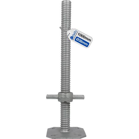 Vérin d’échafaudage réglable avec tige filetée Ø38 mm – Longueur 1000 mm – Électroplaqué – Plaque de pied robuste pour stabilité et sécurité – (1/5)