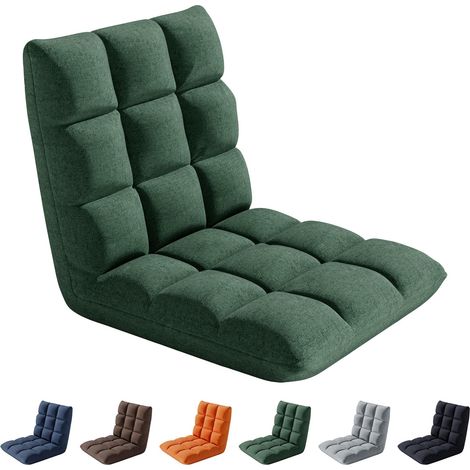 Folding Floor Chair 14 Position Padded Adjustable Lounge Recliner Chair GREEN (1/5)