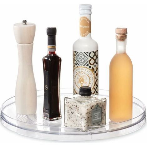 Organisateur de cuisine , plateau tournant extra large en plastique sans  pour le garde-manger, porte-épices rotatif pour bocaux et épices, transparent (1/5)