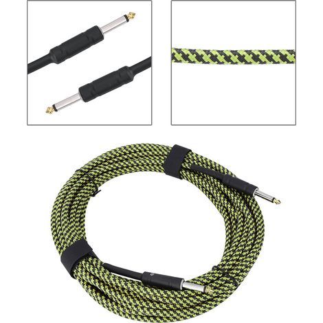 Câble Audio Instrument 10m pour Guitare Basse Piano Clavier (Noir Vert) (1/4)