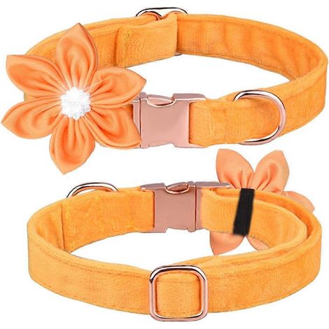 Prinz Katzenhalsband, Hundeanhänger mit Blumenschleife, funkelnder kristallgelber Samt, Größe S, eleganter Haustierschmuck.